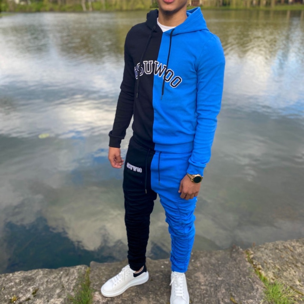 Gsuwoo - Double Shot Sweatsuit, Black/Blue, Men’s Size XS or Women’s Size S